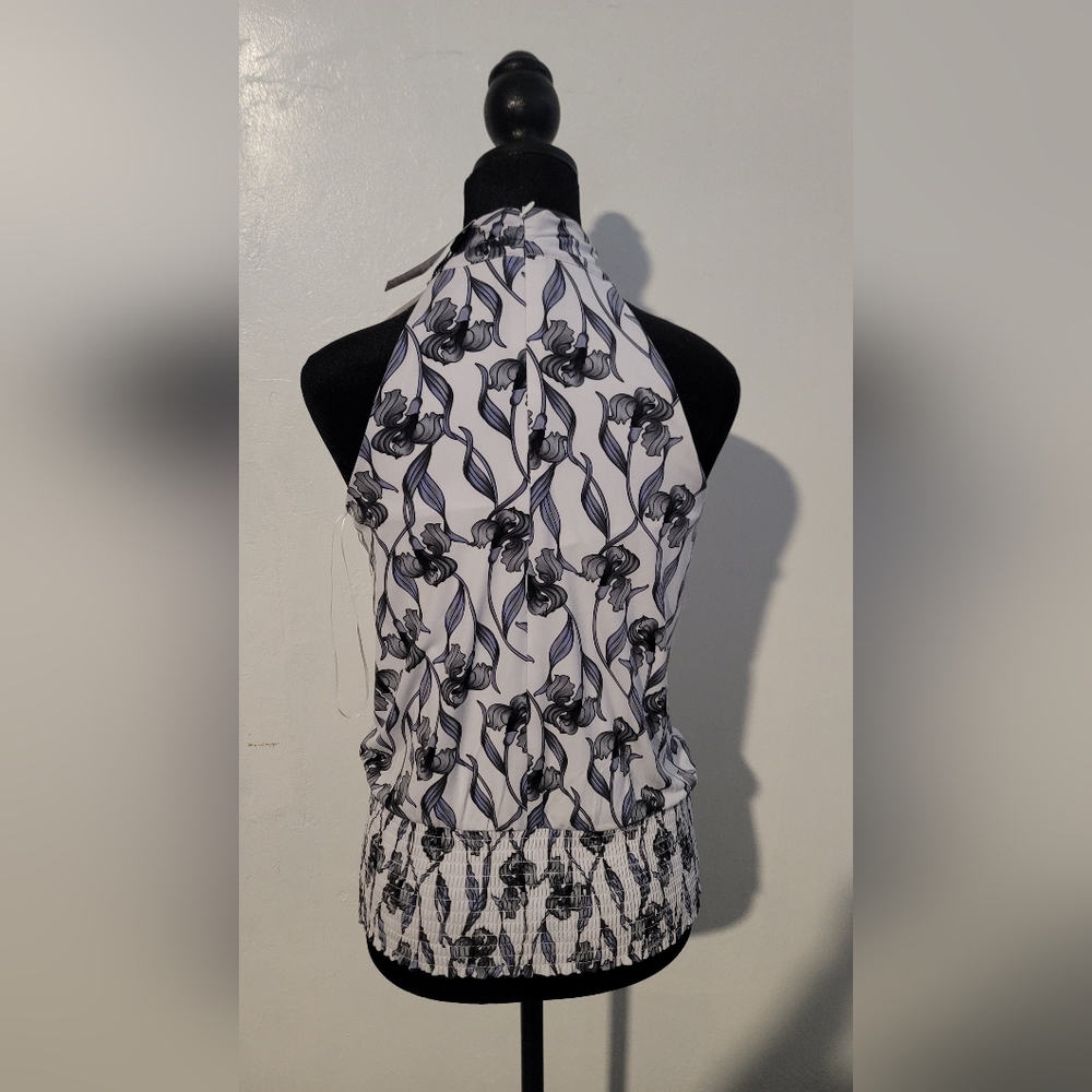 Catherine Malandrino Black and White Fitted Halter Tank Top